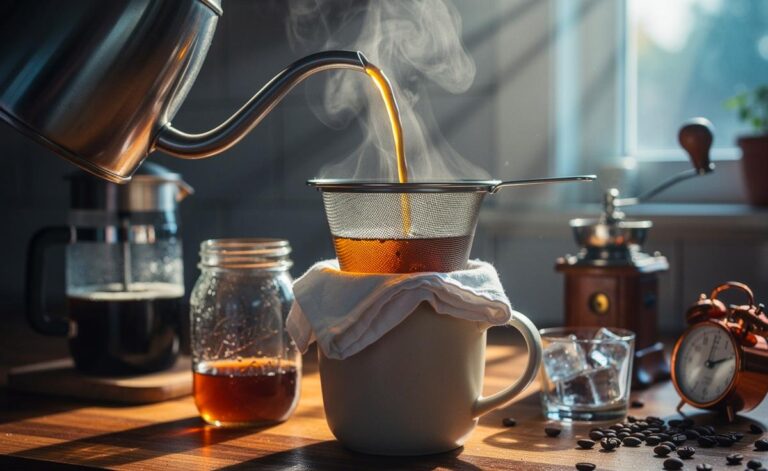 Illustration von einem Barista, der Kaffee ohne Maschine brüht